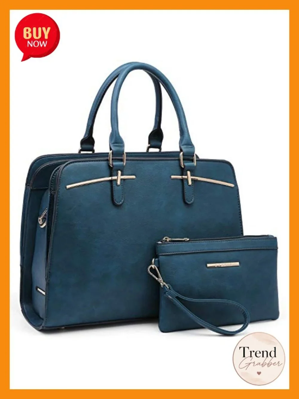 Vegan Leather Satchel Bag Set with Wallet - 3 Compartments - Shoulder Strap -